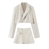 Beige Crop Blazer & Mini Skirt
